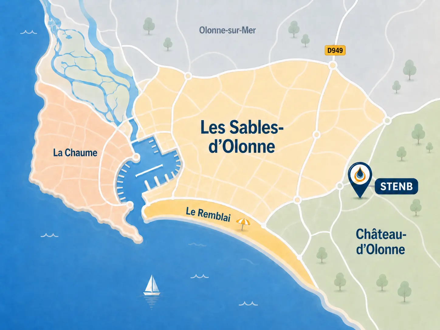 Carte de la zone d'intervention STENB aux Sables-d'Olonne